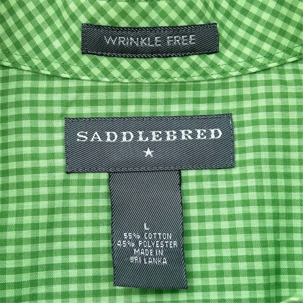 Saddlebred Shirt Mens Size L Green Gingham Check Short Sleeve Button-Up - Picture 2 of 7